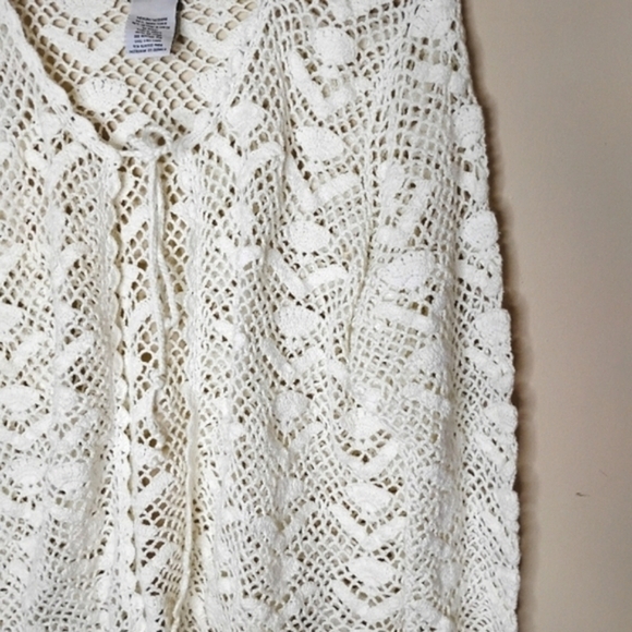 Tiara International Crochet Cardigan M White Vintage Open Front Sweater - Picture 3 of 8